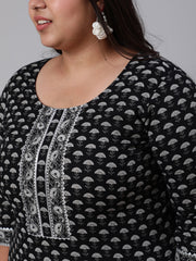 Women Plus Size Black Ethnic Printed straight Kurta