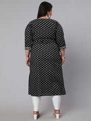Women Plus Size Black Ethnic Printed straight Kurta
