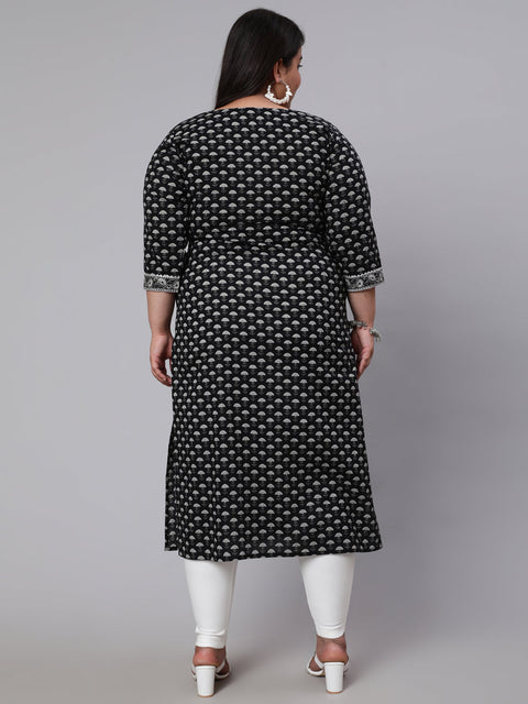 Women Plus Size Black Ethnic Printed straight Kurta