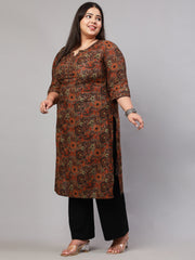 Women Plus Size Multi Printed Straight kurta with Three Quarters Sleeves