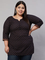 Women Plus Size Navy Blue Ethnic Tunic