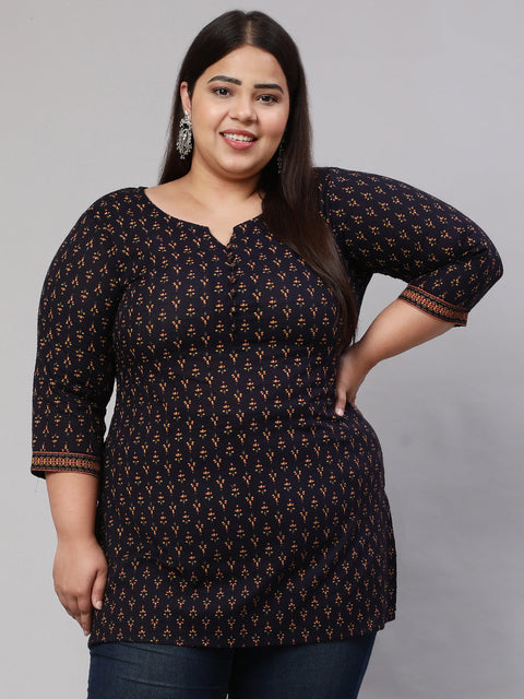 Women Plus Size Navy Blue Ethnic Tunic