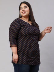 Women Plus Size Navy Blue Ethnic Tunic