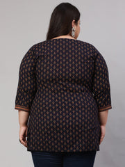 Women Plus Size Navy Blue Ethnic Tunic