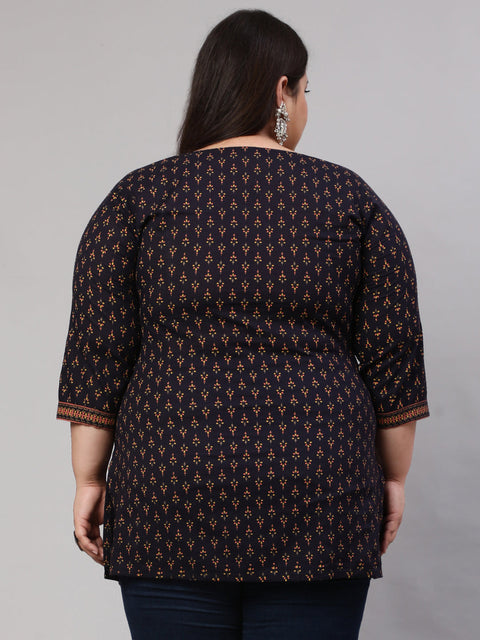 Women Plus Size Navy Blue Ethnic Tunic