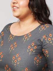 Women Plus Size Grey Printed Kurta And Palazzo With Dupatta