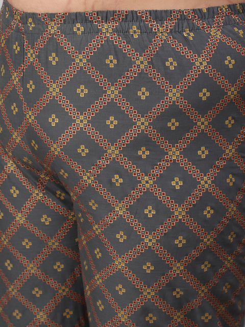 Women Plus Size Grey Printed Kurta And Palazzo With Dupatta