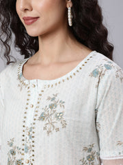 Women Off- White Embroidered Straight Kurta With Traouser And Dupatta