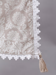 Women Grey Ethnic Printed Flared Kurta With Trouser And Dupatta