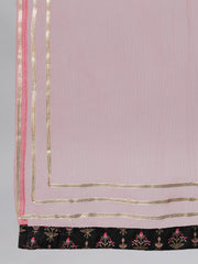 Women Black Three-Quarter Sleeves Straight Kurta Skirt With Dupatta