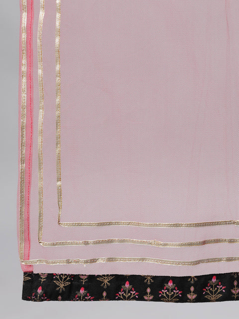 Women Black Three-Quarter Sleeves Straight Kurta Skirt With Dupatta