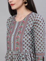 Women Blue Ethnic Motifs Printed Round Neck Cotton Maxi Dress